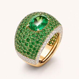 Emerald Pave Ring With Moissanite