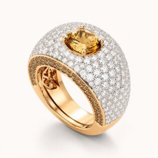 Citrine With Moissanite Pave Ring