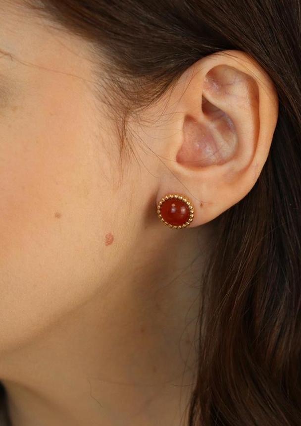 Carnelian Beaded Stud Earrings - Image 2