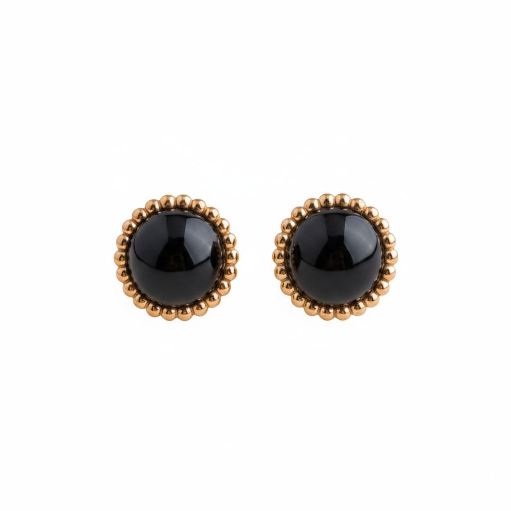 Black Onyx Beaded Stud Earrings
