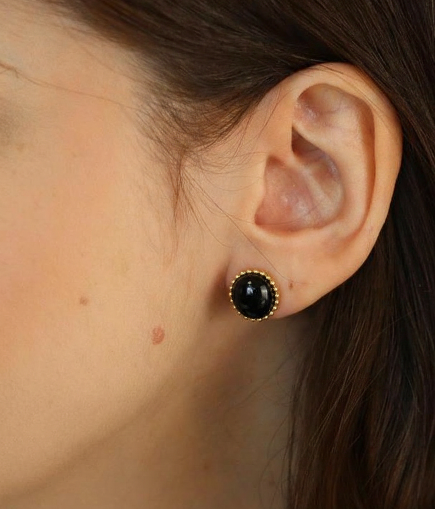 Black Onyx Beaded Stud Earrings - Image 2