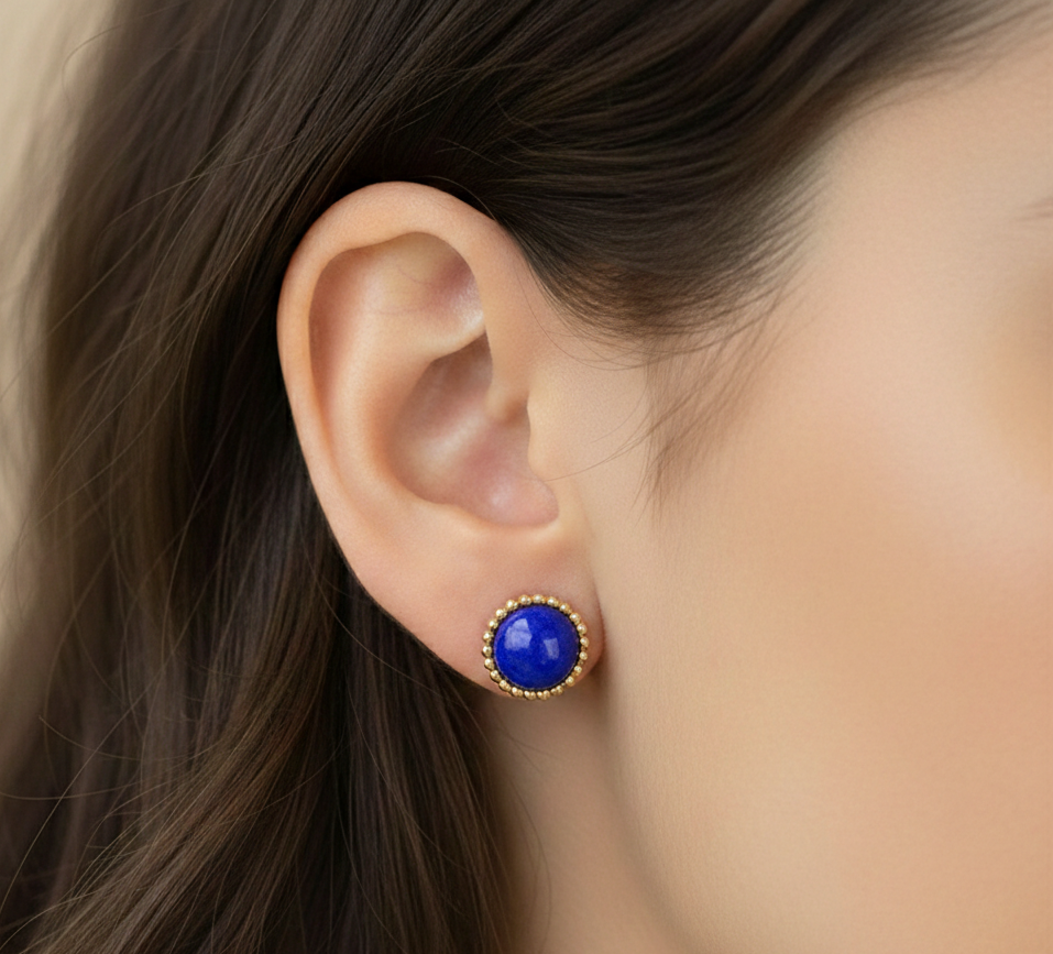 Lapis Lazuli Beaded Stud Earrings - Image 2