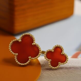 Carnelian Daul Clover Open Ring