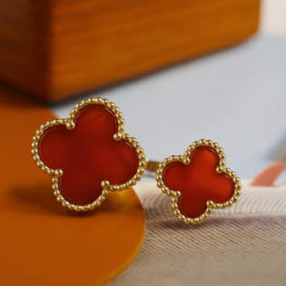 Carnelian Daul Clover Open Ring