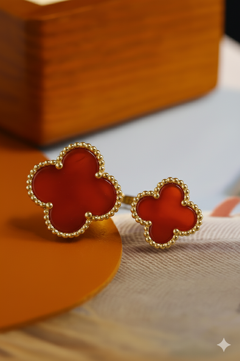 Carnelian Daul Clover Open Ring