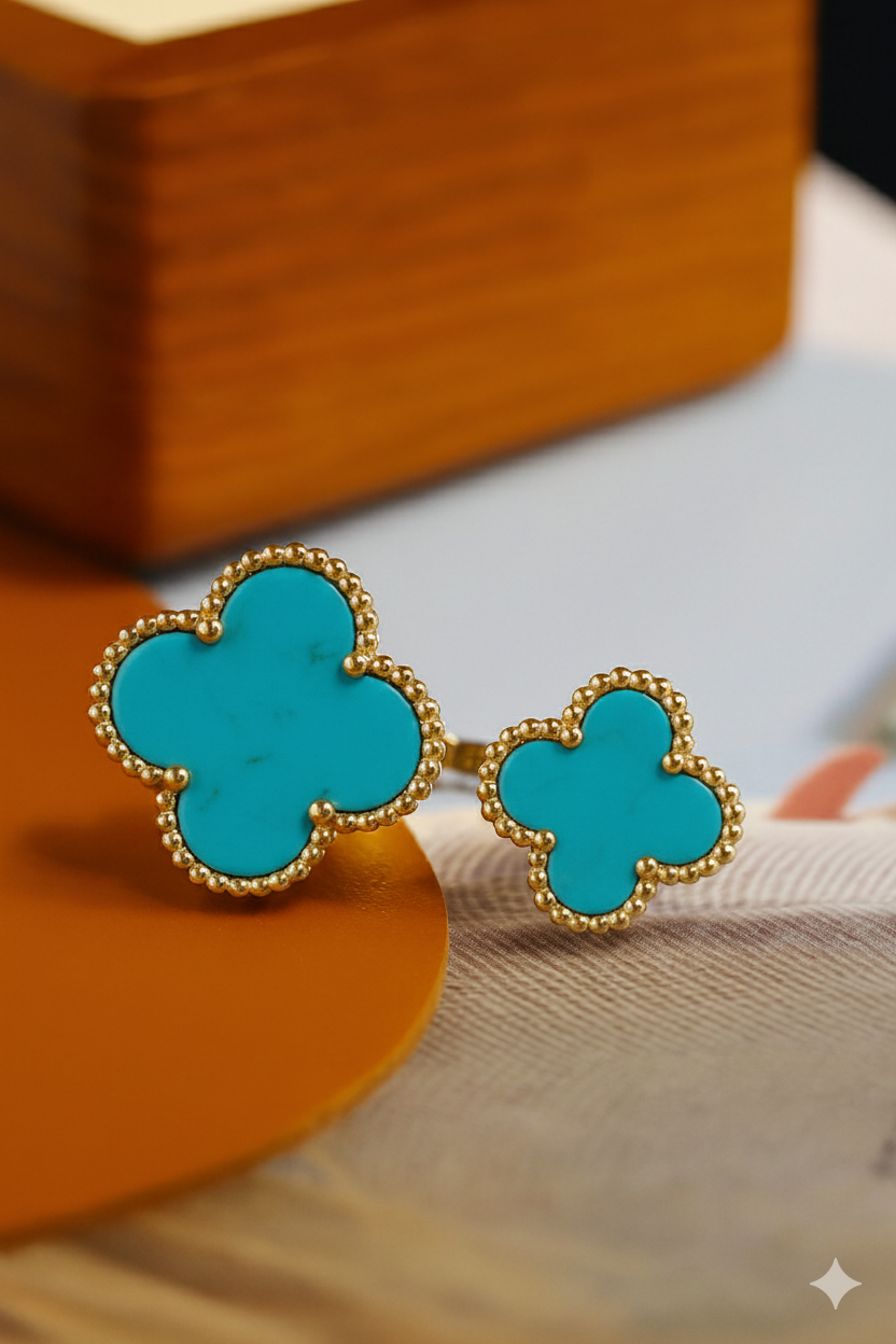 Turquoise Daul Clover Open Ring - Image 2