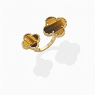 Tiger Eye Daul Clover Open Ring