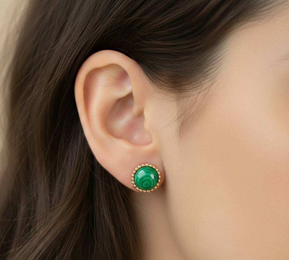 Malachite Beaded Stud Earrings - Image 2