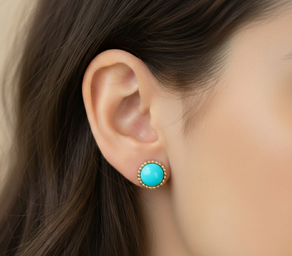 Turquoise Beaded Stud Earrings - Image 2