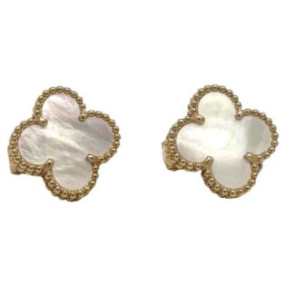 Mother Of Pearl Clover Earrings 925 Sterling Silver With Gold Plated