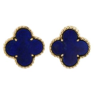 Lapis Lazuli Clover Earrings 925 Sterling Silver With Gold Plated