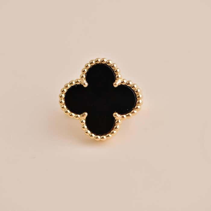 Black Onyx Clover Earrings 925 Sterling Silver With Gold Plated - Image 2