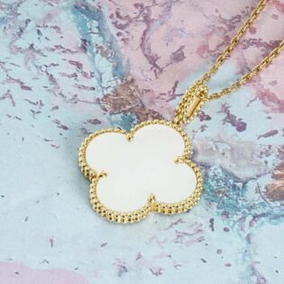 Mother Of Pearl Clover Necklace 925 Sterling Silver With Gold Plated