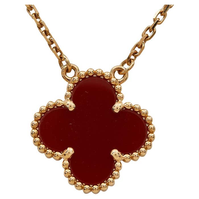 Carnelian Clover Necklace 925 Sterling Silver With Gold Plated