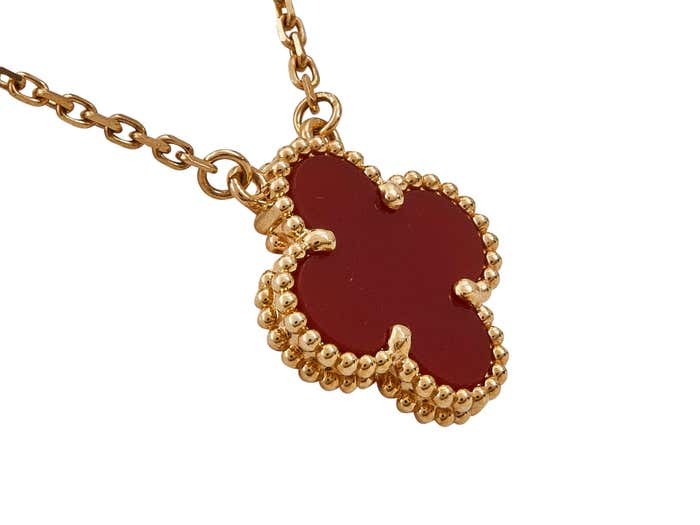 Carnelian Clover Necklace 925 Sterling Silver With Gold Plated - Image 2