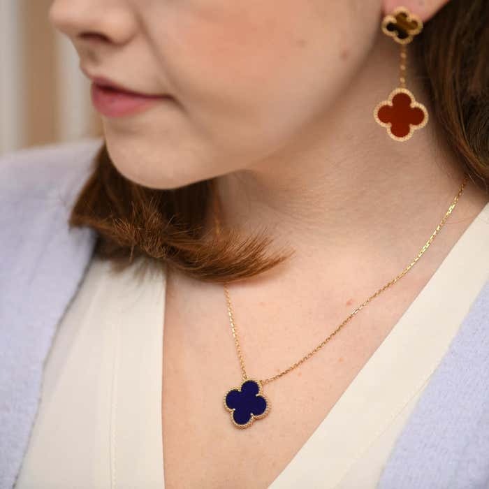 Lapis Lazuli Clover Necklace 925 Sterling Silver With Gold Plated - Image 2