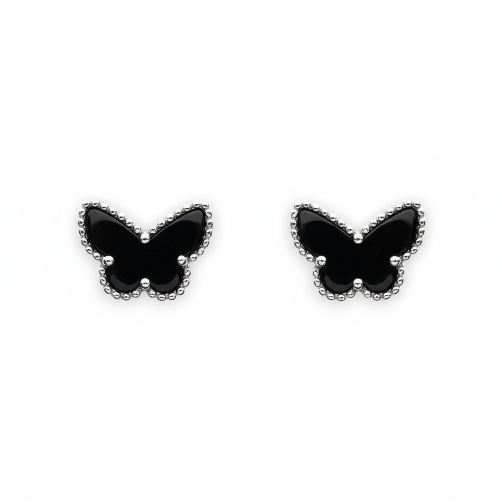 Black Onyx Butterfly Stud Earrings