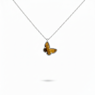 Tiger Eye Butterfly Pendant Necklace