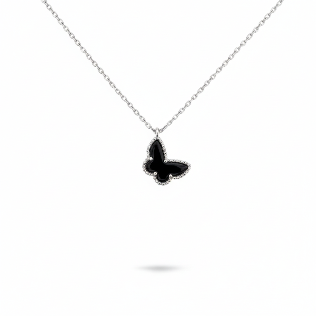 Black Onyx Butterfly Pendant Necklace