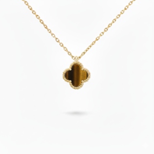 Tiger Eye Clover Pendant Necklace