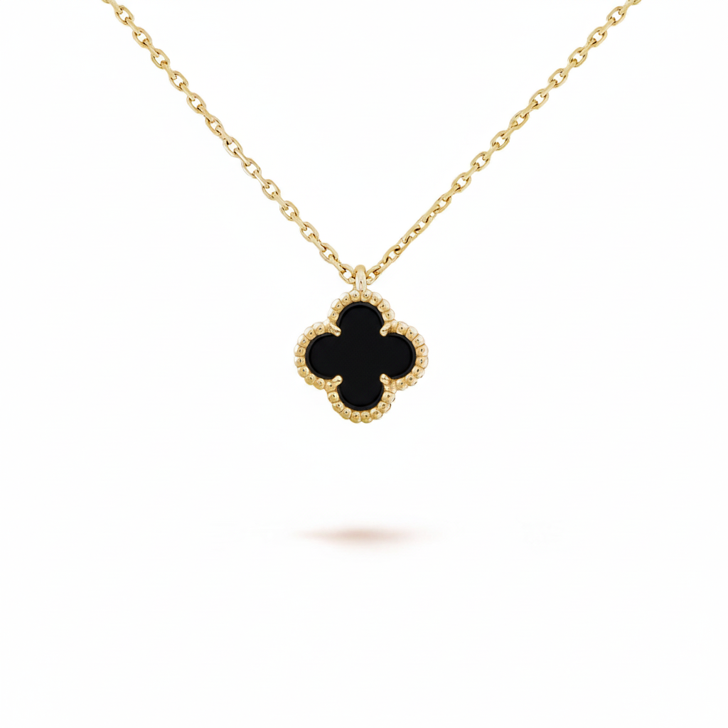 Black Onyx Clover Pendant Necklace