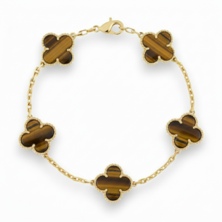 Tiger Eye 5 Motif Clover Bracelet