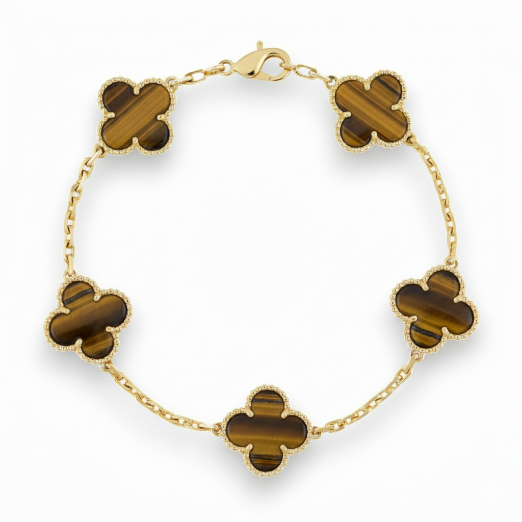 Tiger Eye 5 Motif Clover Bracelet