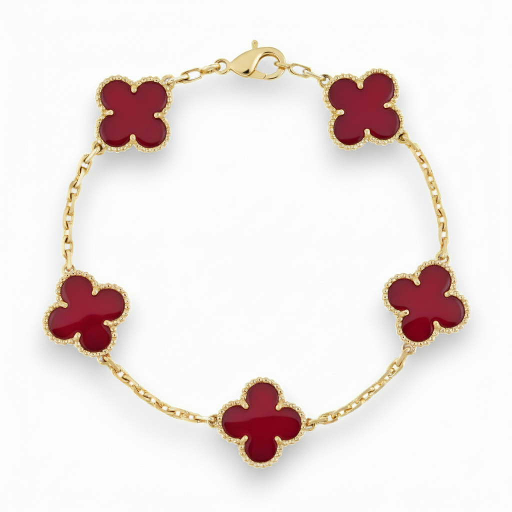 Carnelian 5 Motif Clover Bracelet