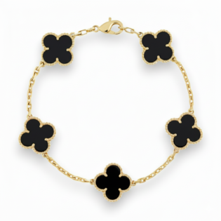 Black Onyx 5 Motif Clover Bracelet