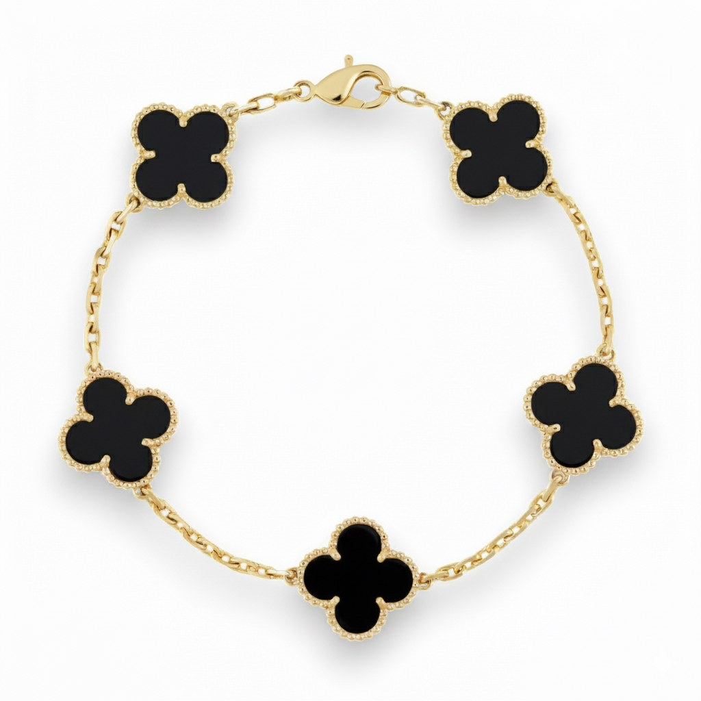 Black Onyx 5 Motif Clover Bracelet