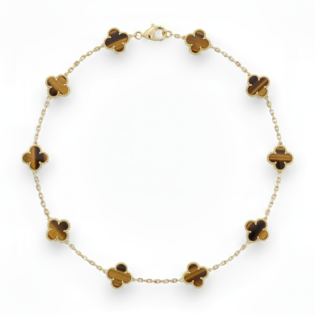 Tiger Eye 10 Motif Clover Necklace