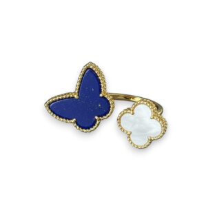 Lapis Lazuli Butterfly & Mother Of Pearl Clover Ring