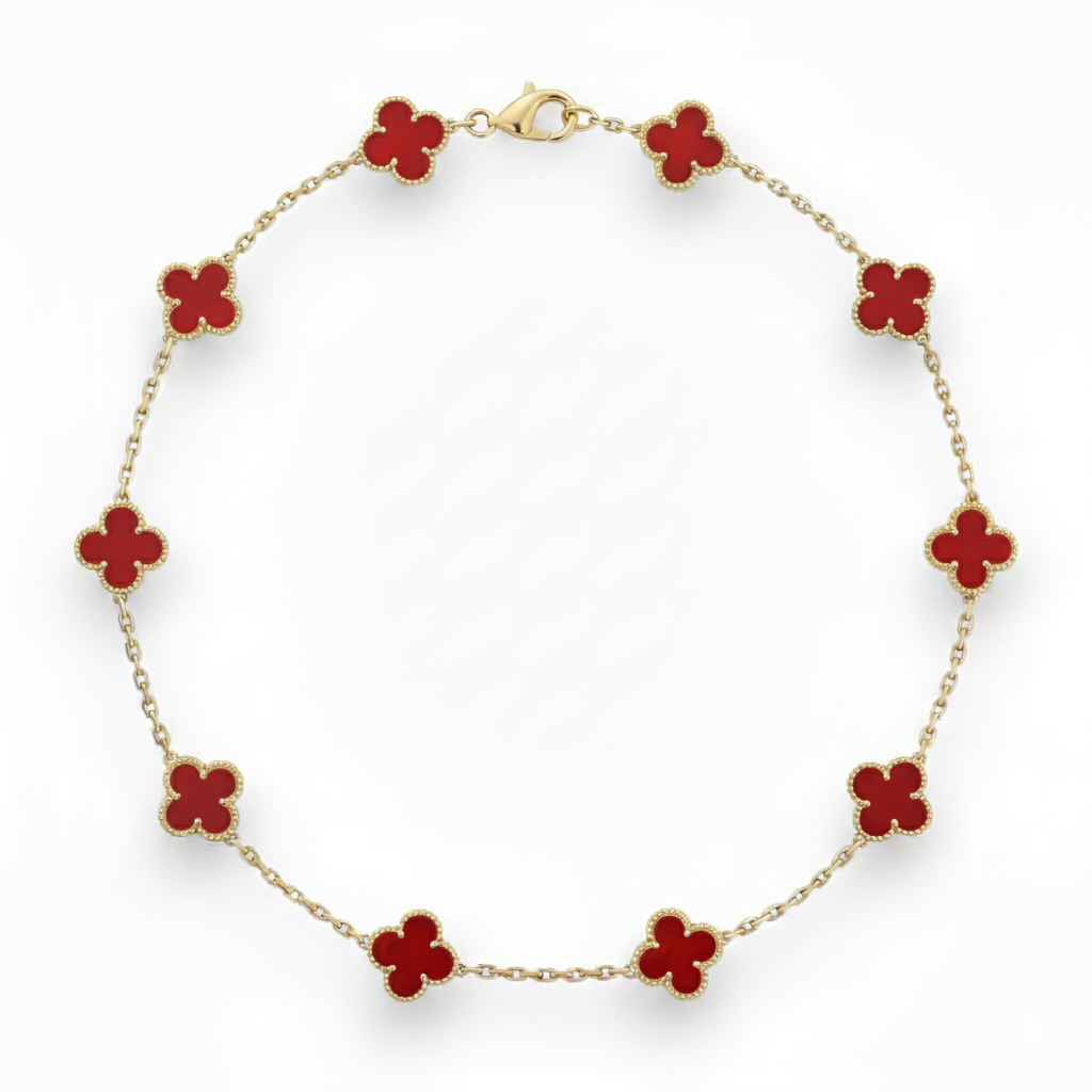 Carnelian 10 Motif Clover Necklace