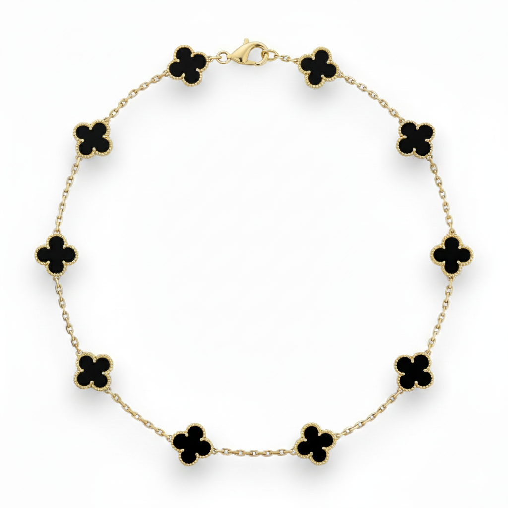 Black Onyx 10 Motif Clover Necklace