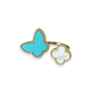 Turquoise Butterfly & Mother Of Pearl Clover Ring
