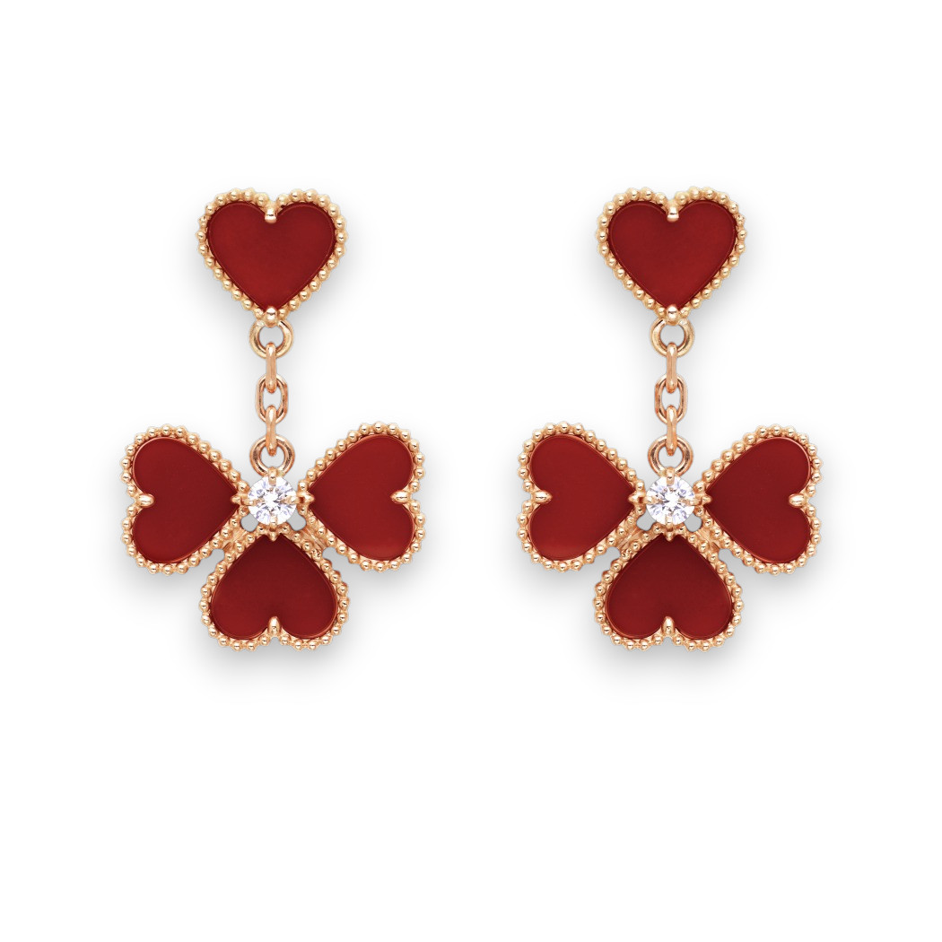 Carnelian Heart & Clover Earrings