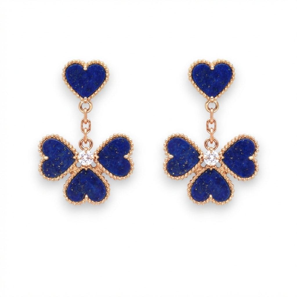 Lapis Lazuli Heart & Clover Earrings