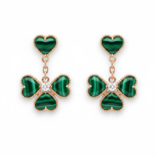 Malachite Heart & Clover Earrings