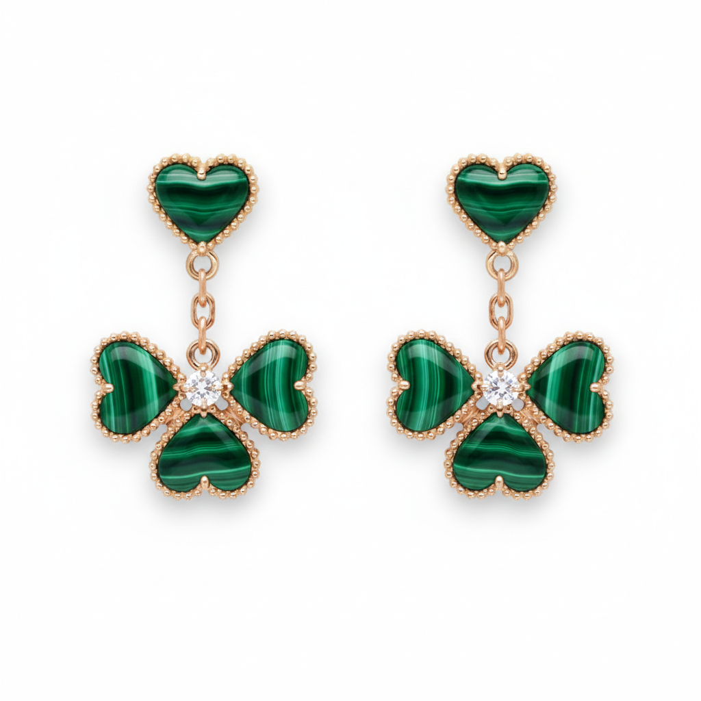 Malachite Heart & Clover Earrings