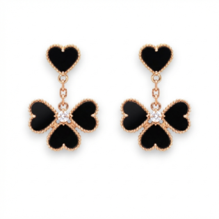 Black Onyx Heart & Clover Earrings
