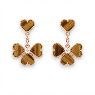 Tiger Eye Heart & Clover Earrings