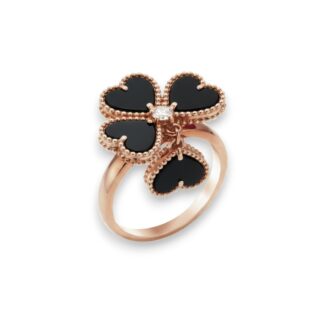 Black Onyx Heart Clover Ring