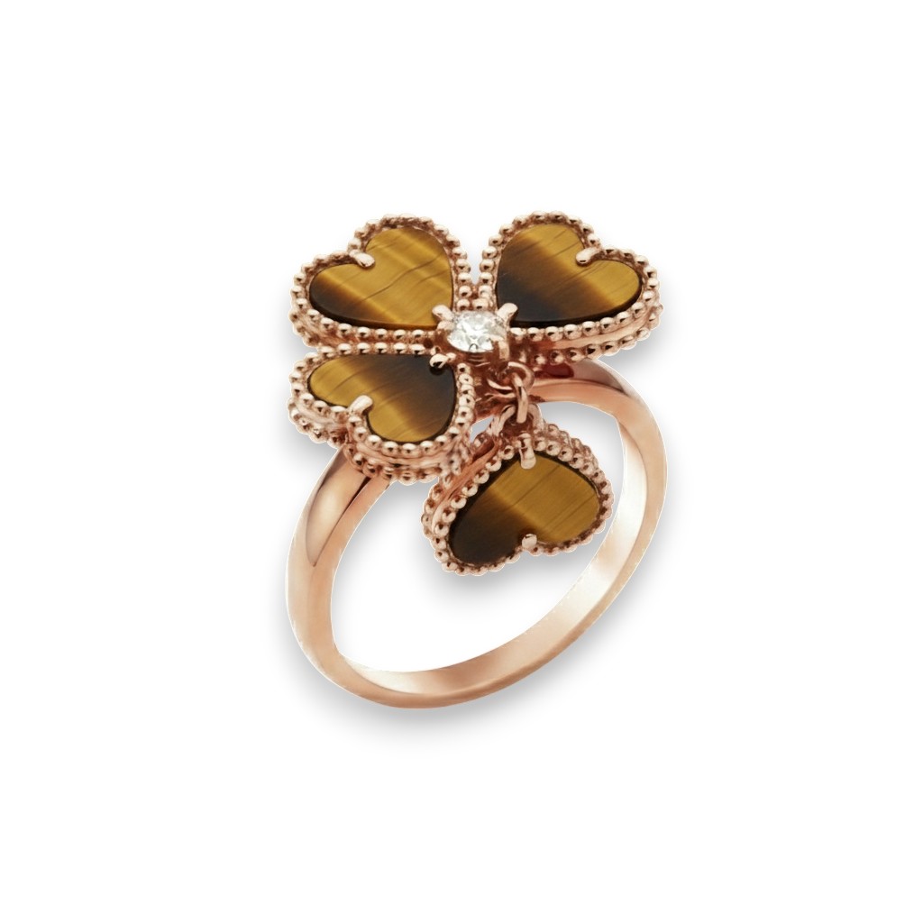 Tiger Eye Heart Clover Ring