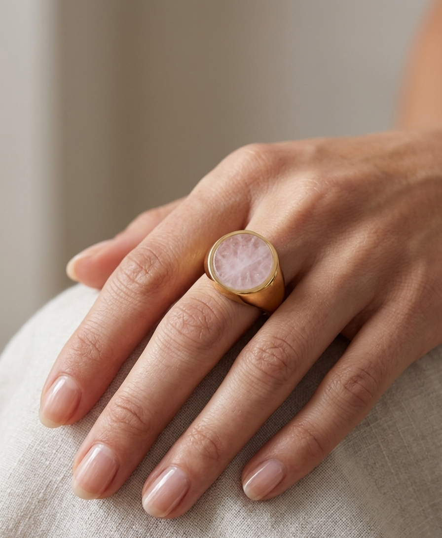 Rose Quartz Signet Ring - Image 3