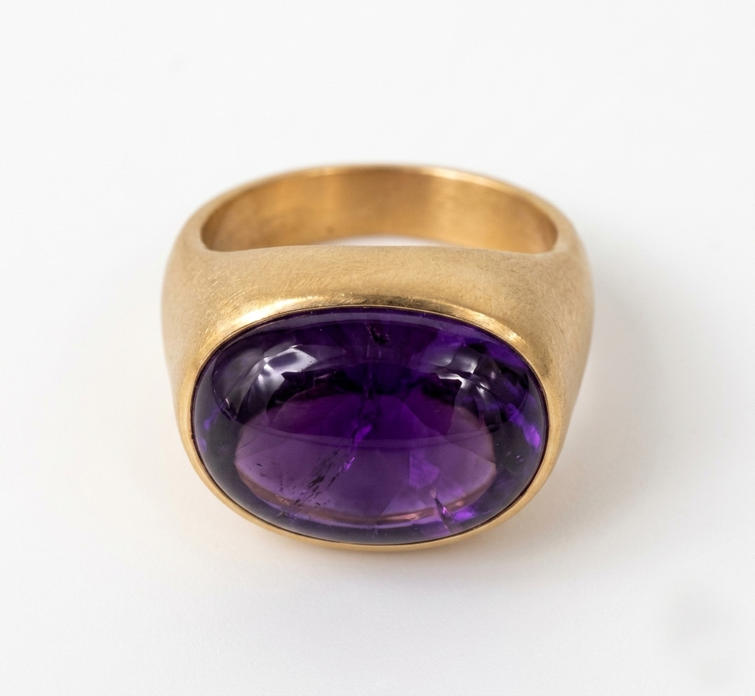 Purple Amethyst Oval Boho Signet Ring - Image 2