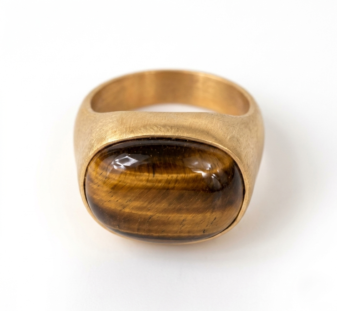 Tiger Eye Oval Boho Signet Ring - Image 2
