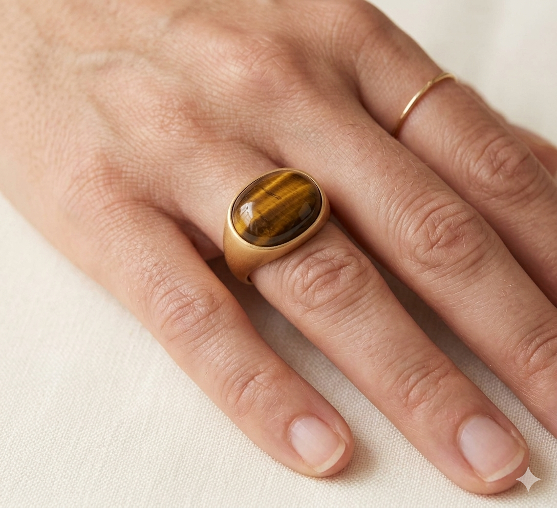 Tiger Eye Oval Boho Signet Ring - Image 4