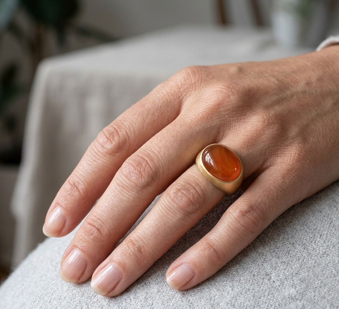 Carnelian Oval Boho Signet Ring - Image 4