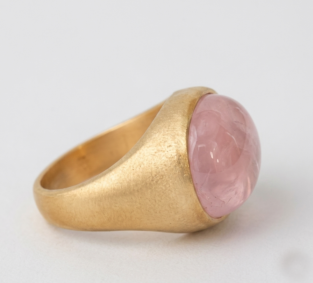 Rose Quartz Oval Boho Signet Ring - Image 3