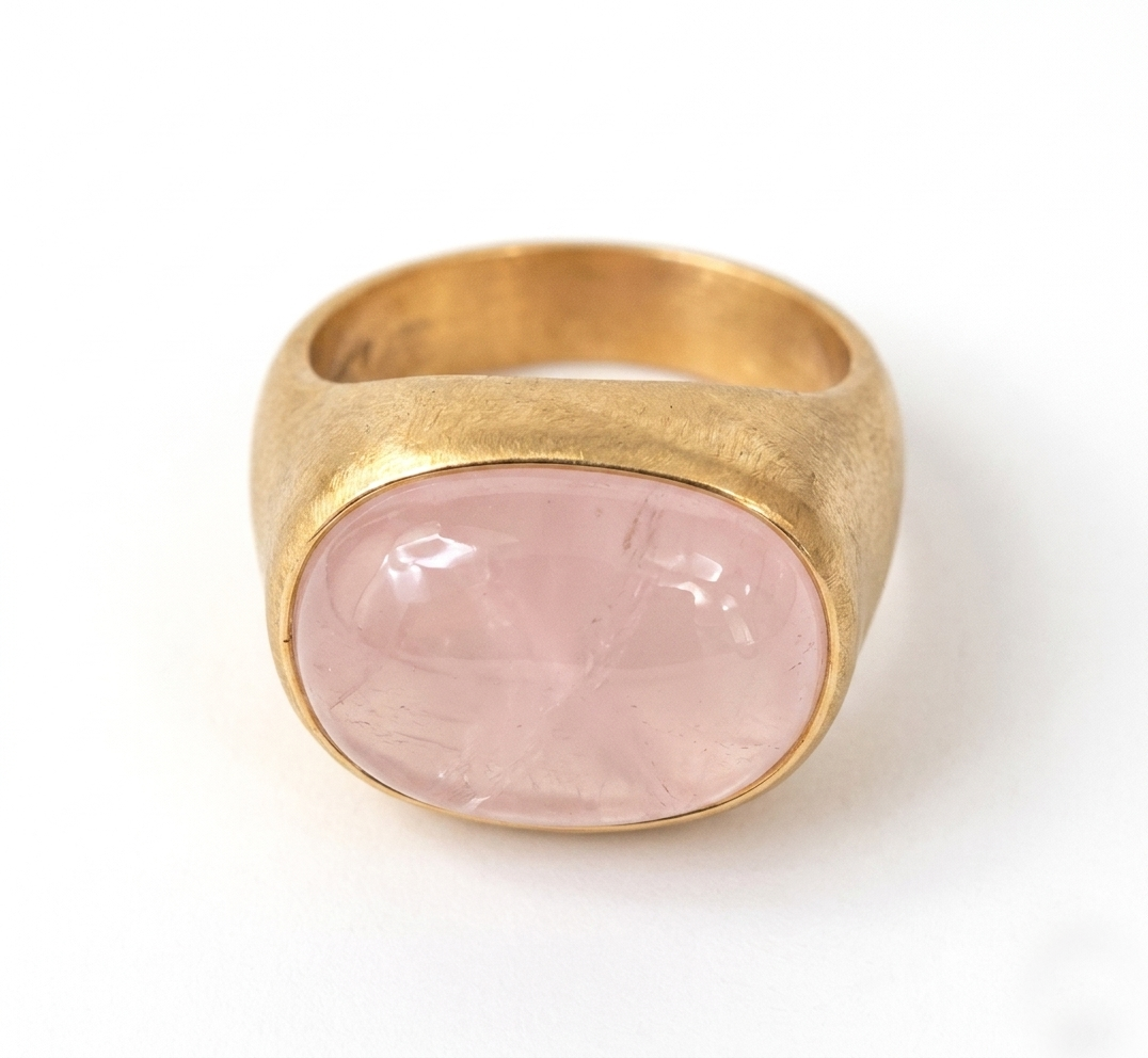 Rose Quartz Oval Boho Signet Ring - Image 2